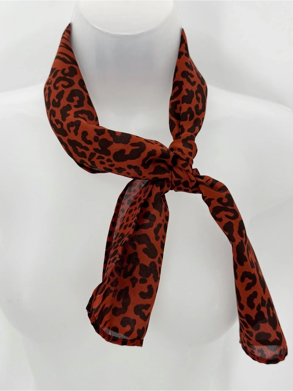 Scarf Vintage Dark Orange Leopard Zebra Print Lightweight Sheer Animal Print